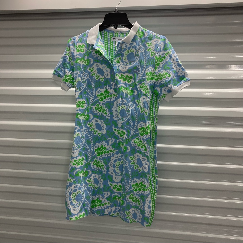Gretchen Scott Designs Blue and Green Floral Mini Dress